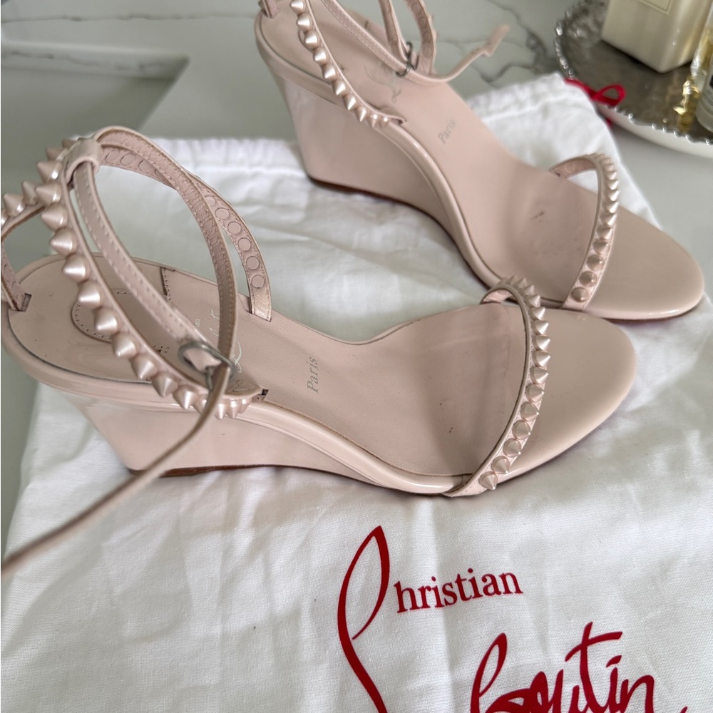 Christian Louboutin Pink Wedge Slingbacks - Picture 4 of 10